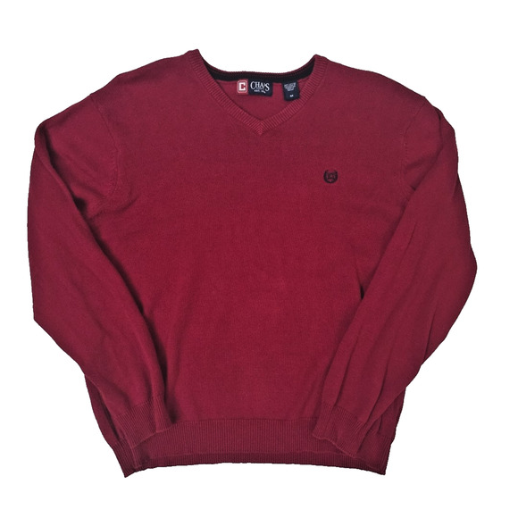 Chaps Classic Mens V Neck Sweater Size M Red 100% Cotton Loose Fitting - Picture 1 of 7